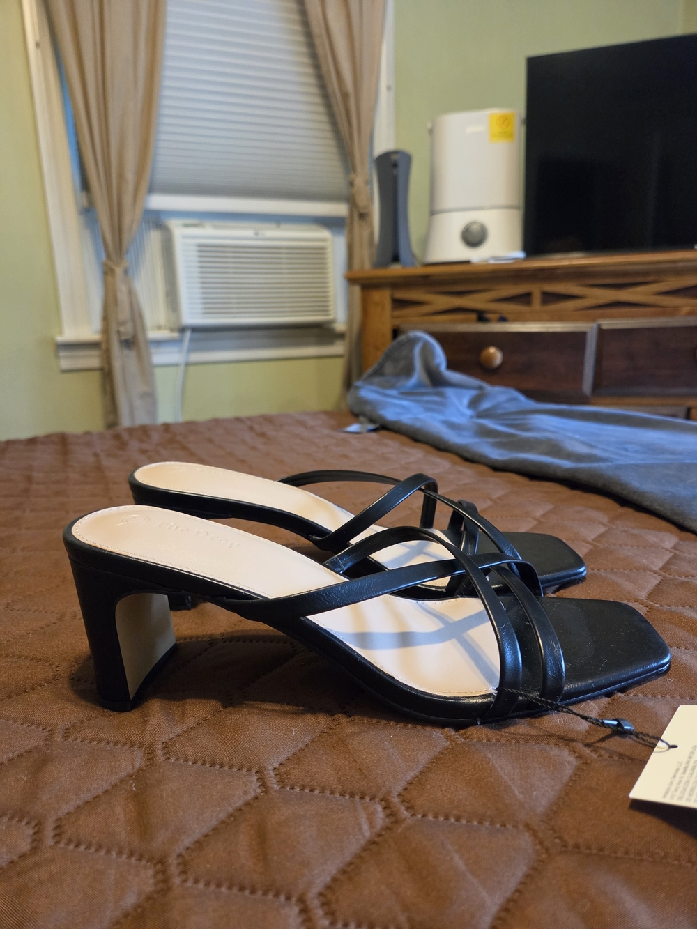 Black Strappy Square-Toe Heeled Sandals